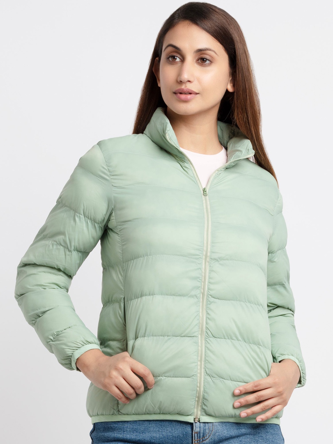 

Status Quo Women Green Solid Nylon Padded Jacket