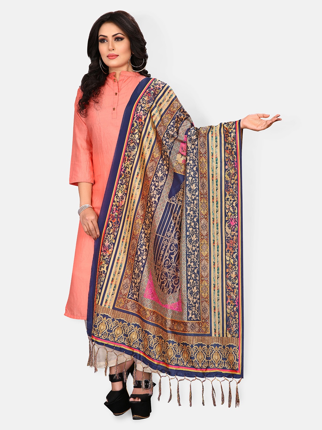 

Mclothings Blue & Pink Ethnic Motifs Printed Dupatta