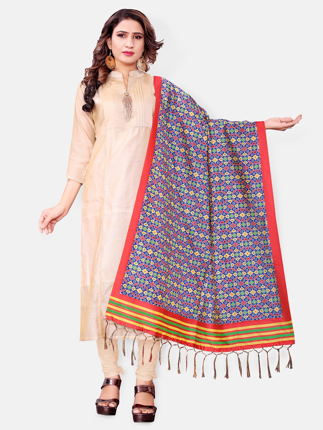

Mclothings Blue & Yellow Ethnic Motifs Printed Dupatta