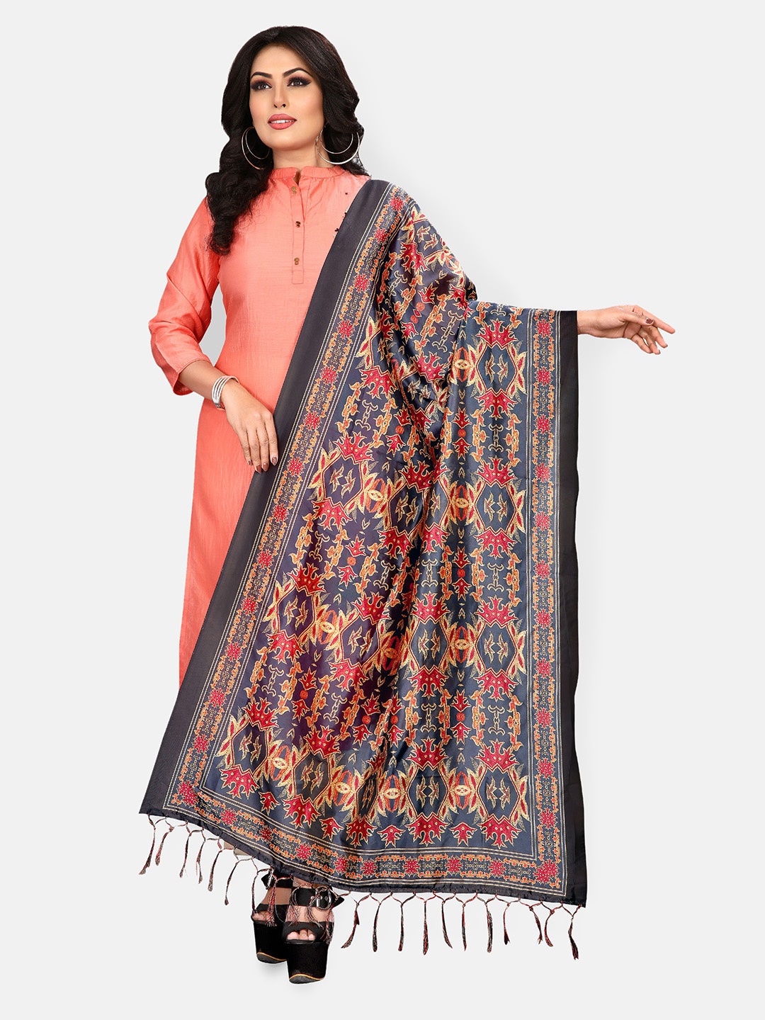 

Mclothings Grey & Red Printed Dupatta