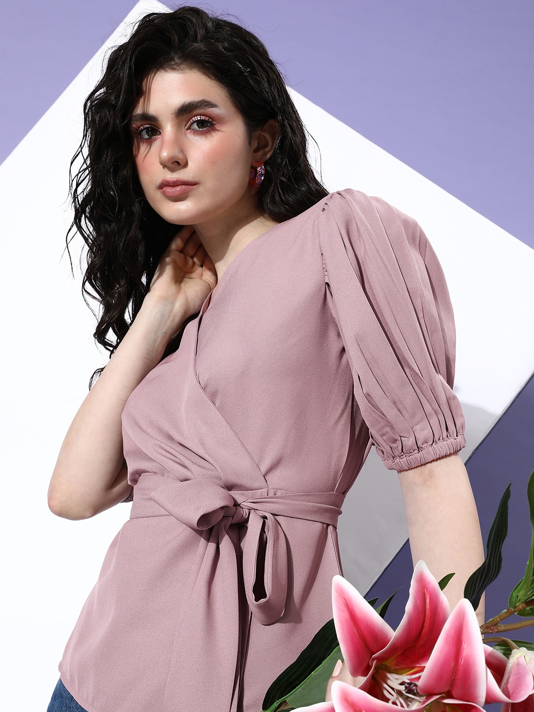 

her by invictus Pale Mauve Once Upon A Sleeve Wrap Style Top