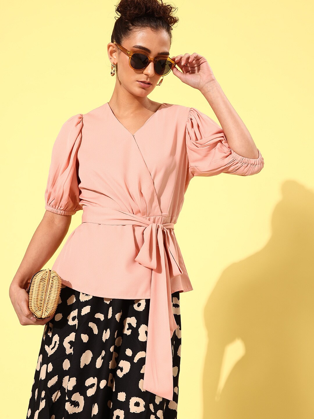 

her by invictus Peach-Coloured Puff Sleeve Emo 2.0-Once Upon a Sleeve Wrap Top