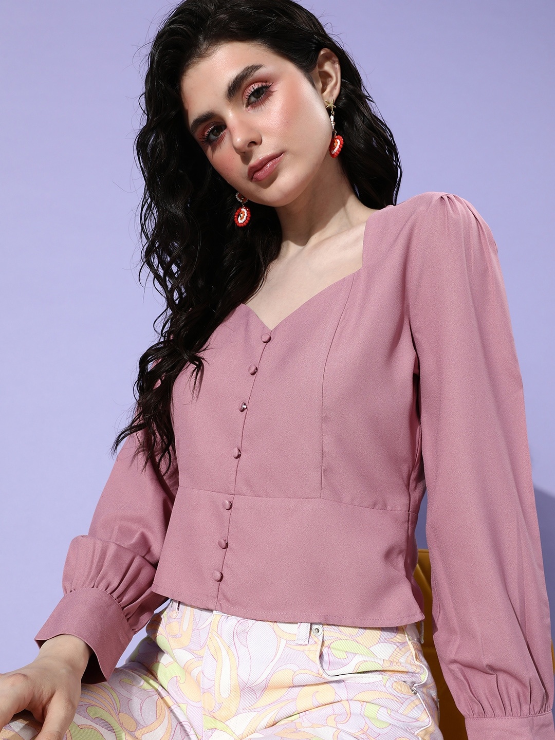 

her by invictus Warm Mauve New Necklines Bishop Sleeves Top