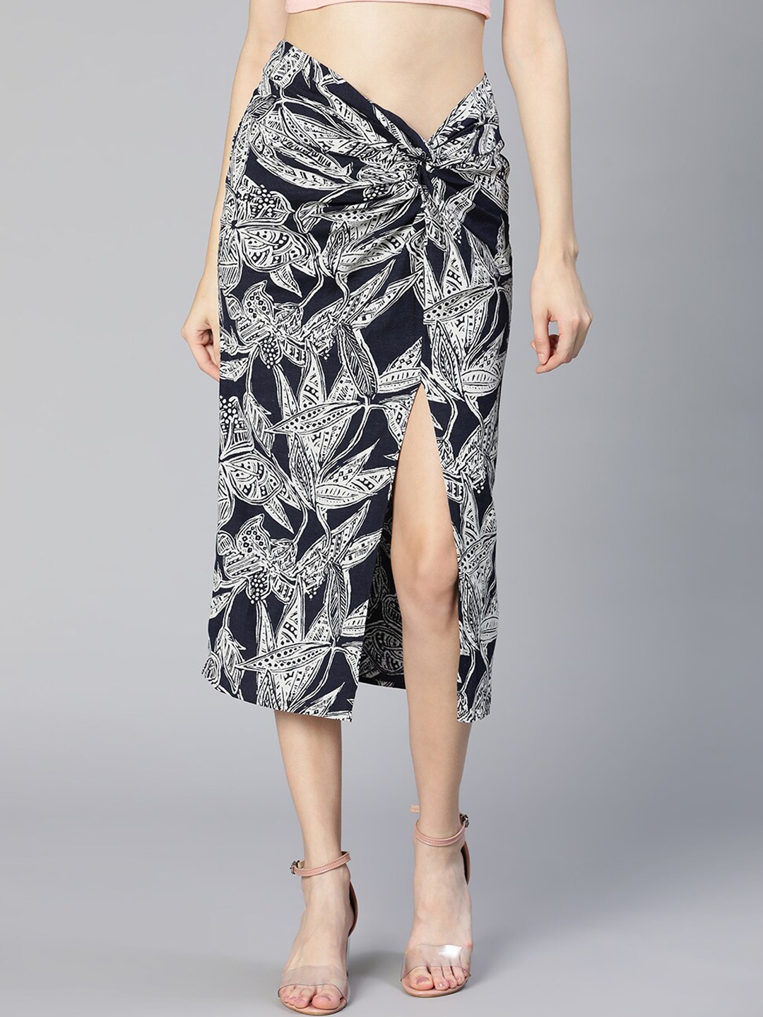 

Oxolloxo Women Floral Printed Calf-Length Skirt, Black