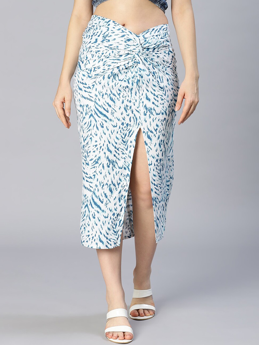 

Oxolloxo Women Printed Calf-Length Skirt, Blue