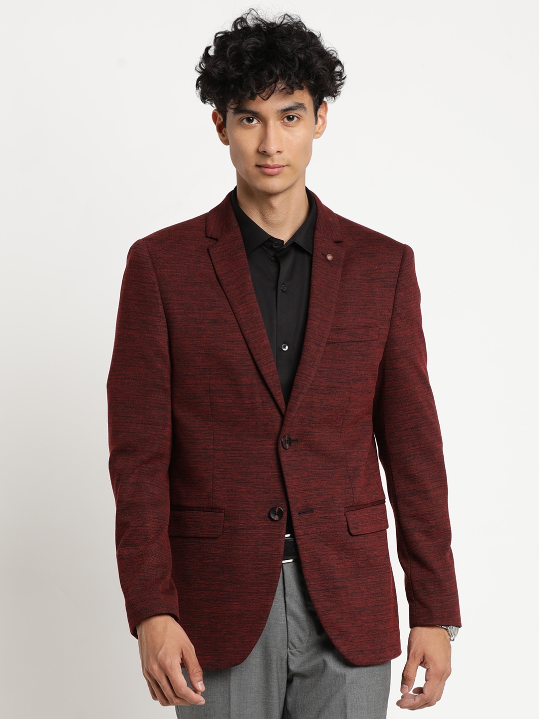 

Turtle Men Maroon Self-Design Single Breasted Blazers