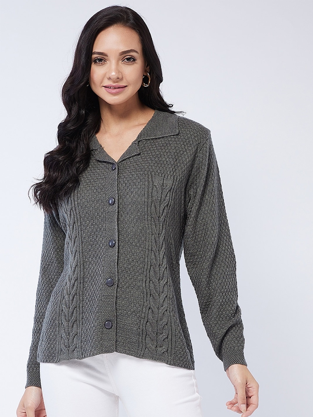 

Modeve Women Grey Cable Knit Acrylic Cardigan