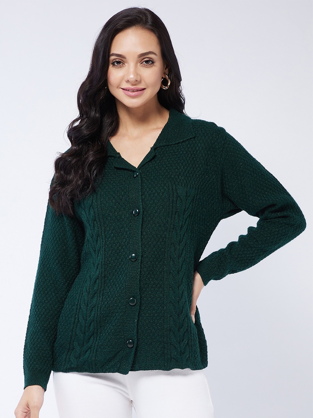 

Modeve Women Green Cable Knit Acrylic Cardigan