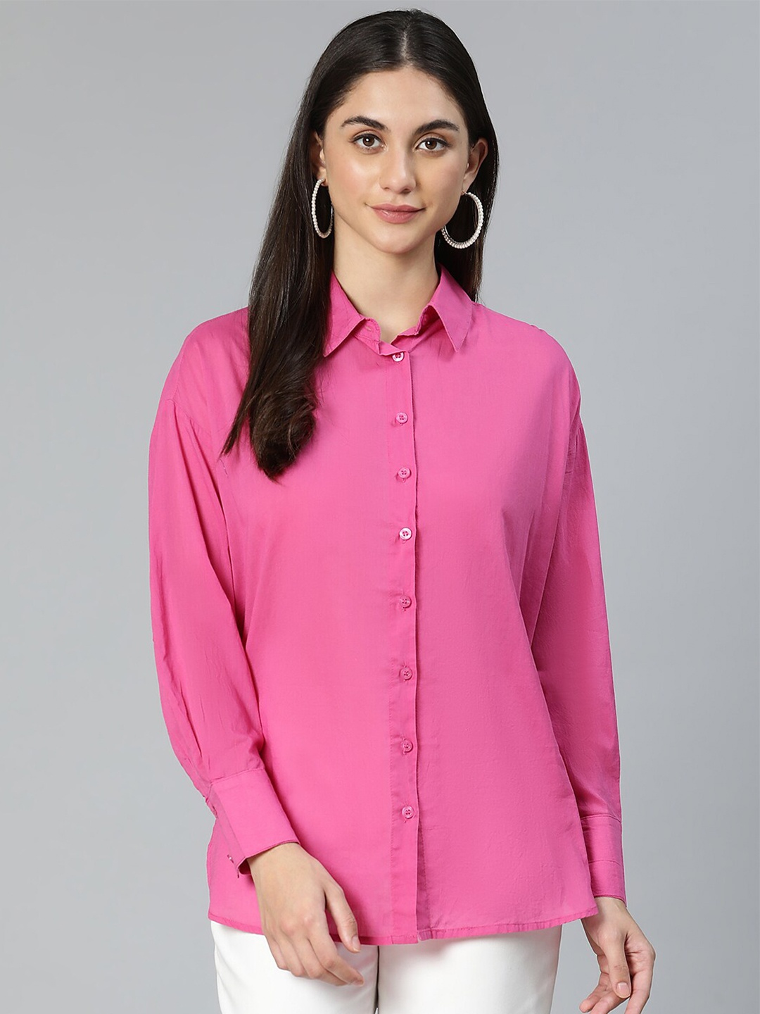 

Oxolloxo Women Pink Cotton Standard Casual Shirt