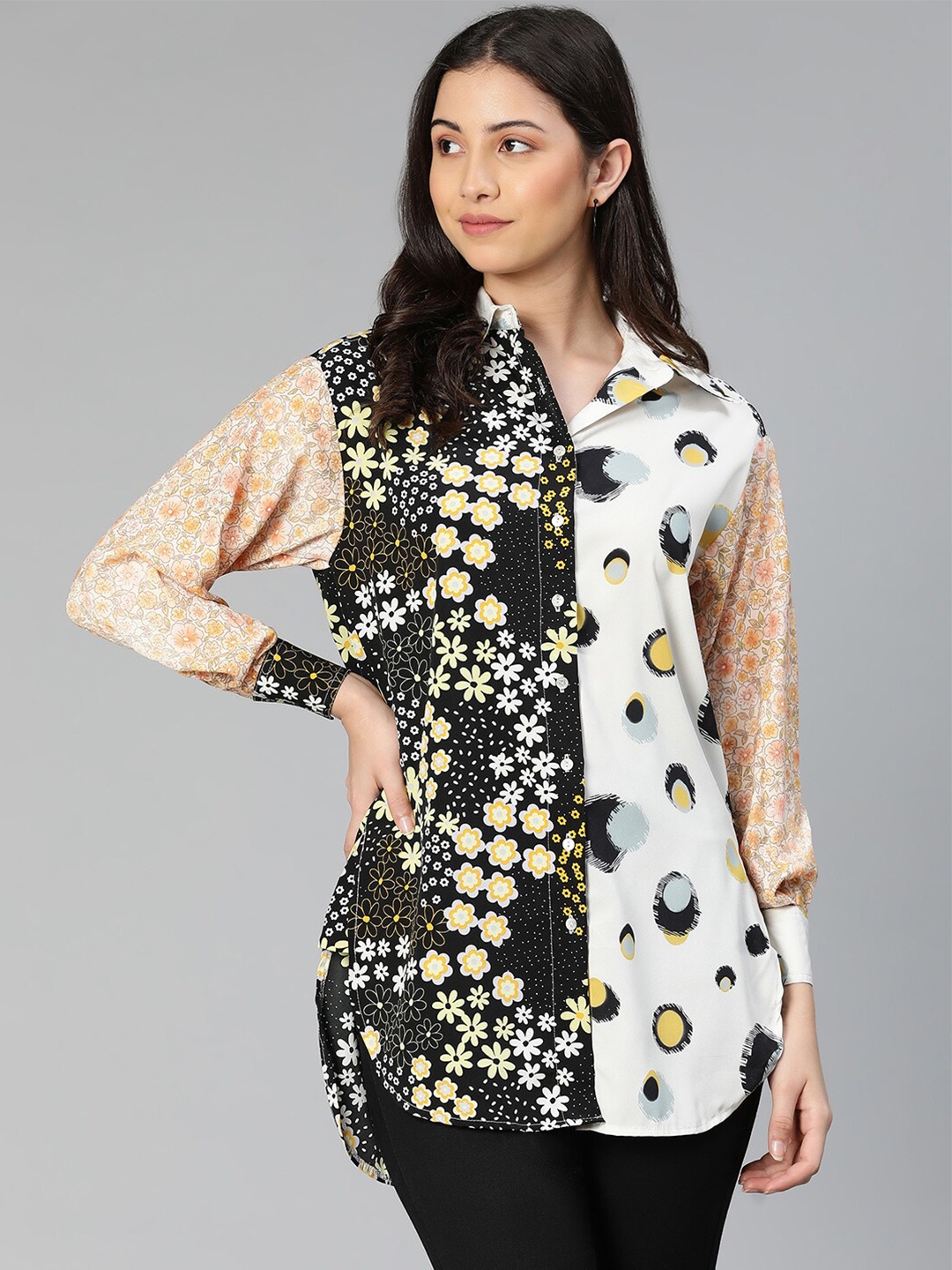

Oxolloxo Women Olive Green Standard Floral Printed Casual Shirt
