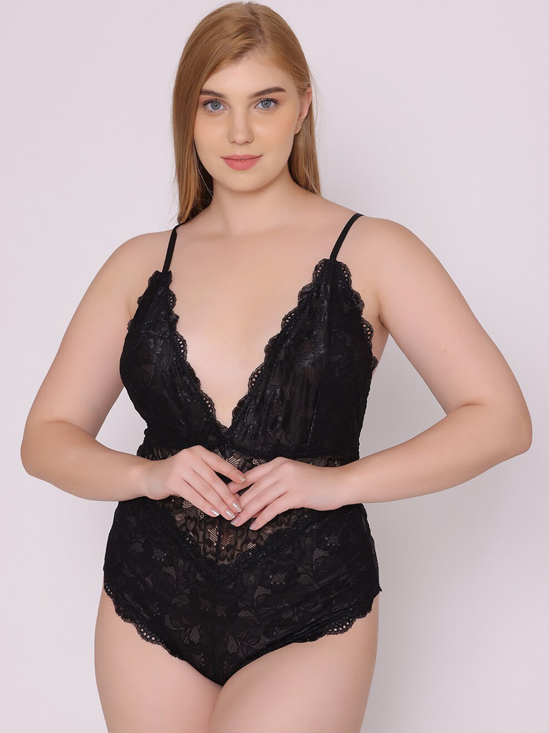 

Treasure chest Alana Size Inclusive Lace Lingerie Bodysuit, Black