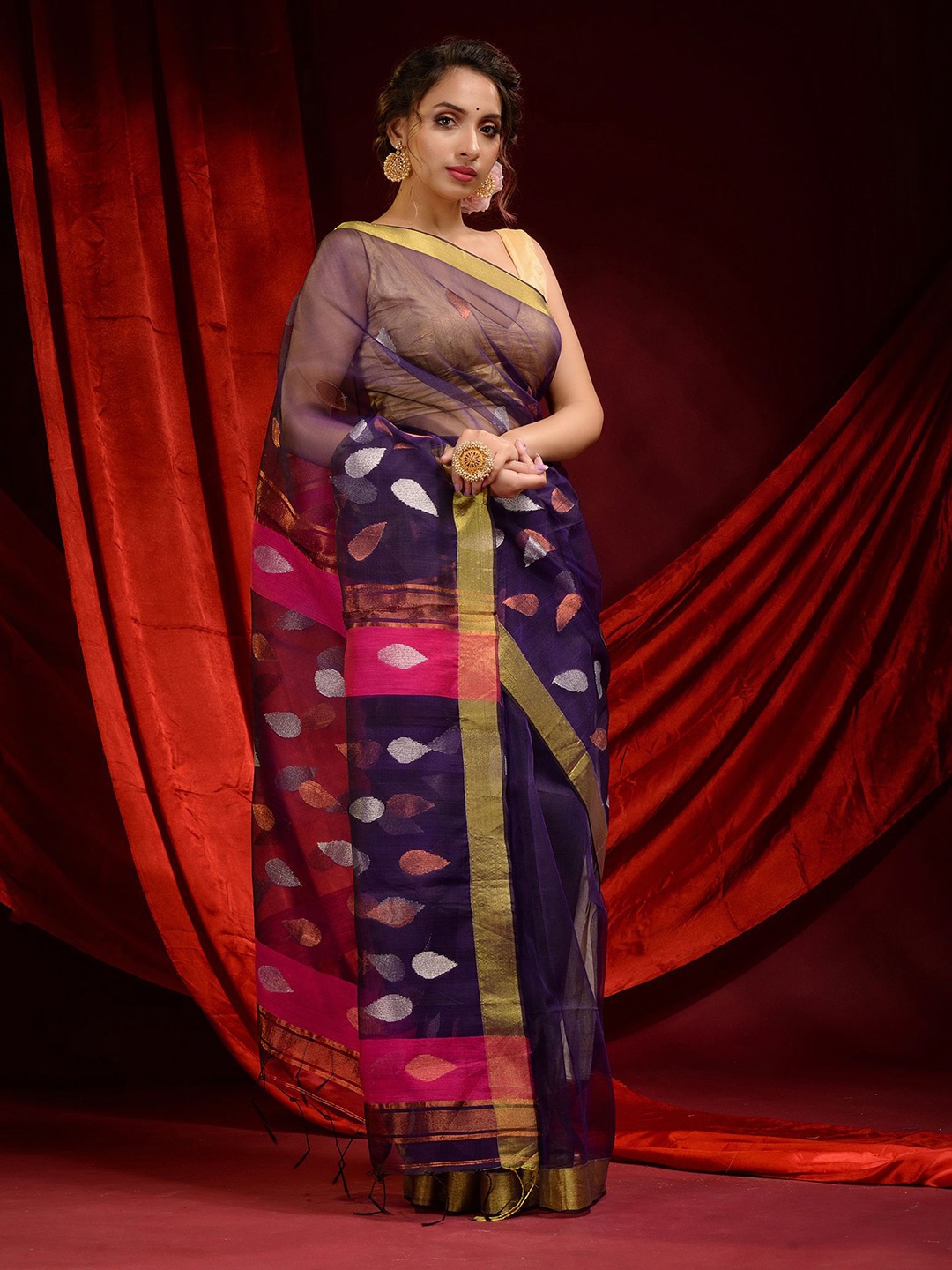 

Charukriti Violet & Green Woven Design Zari Pure Silk Saree