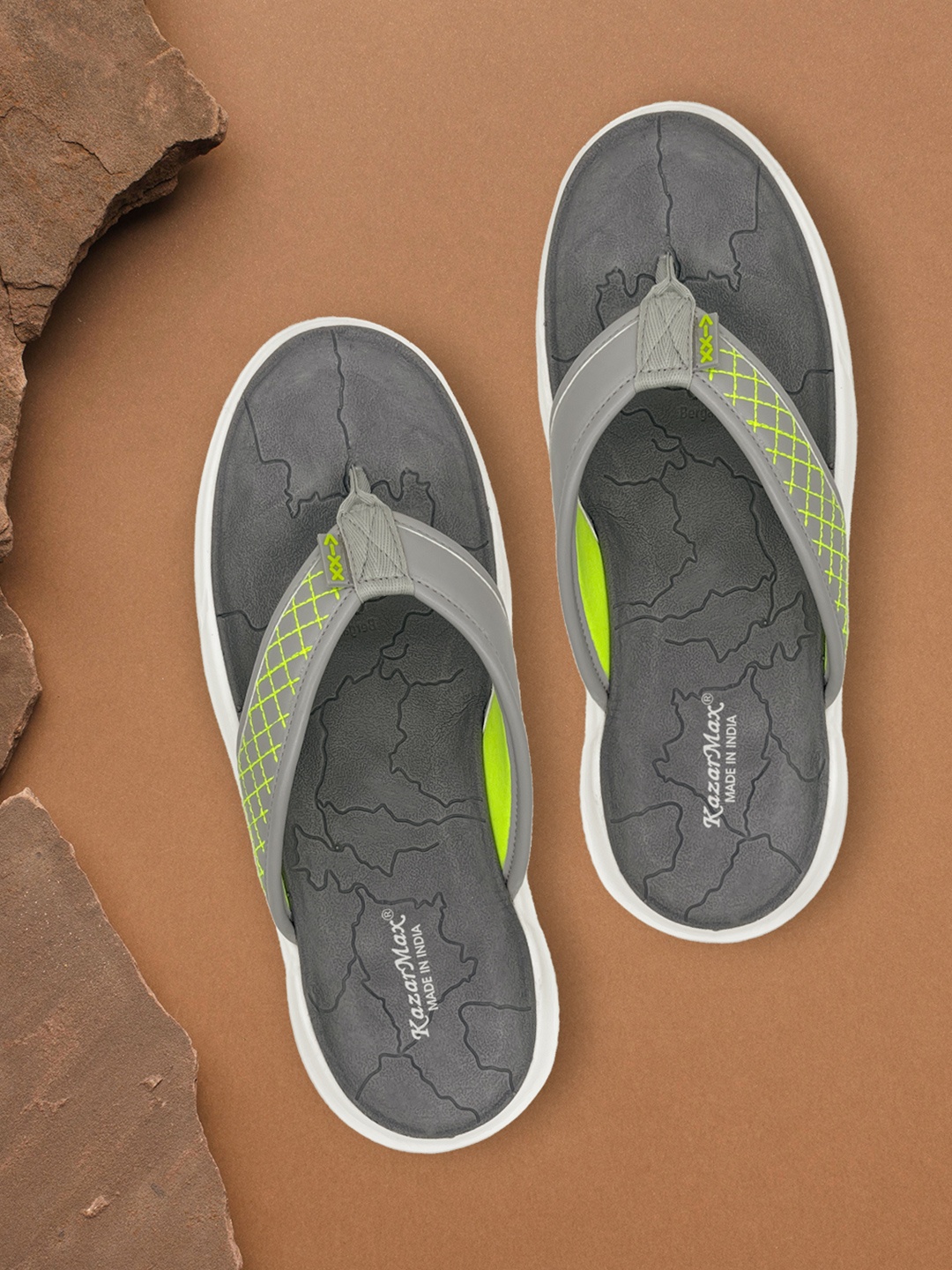 

KazarMax Men Grey & Green Thong Flip-Flops