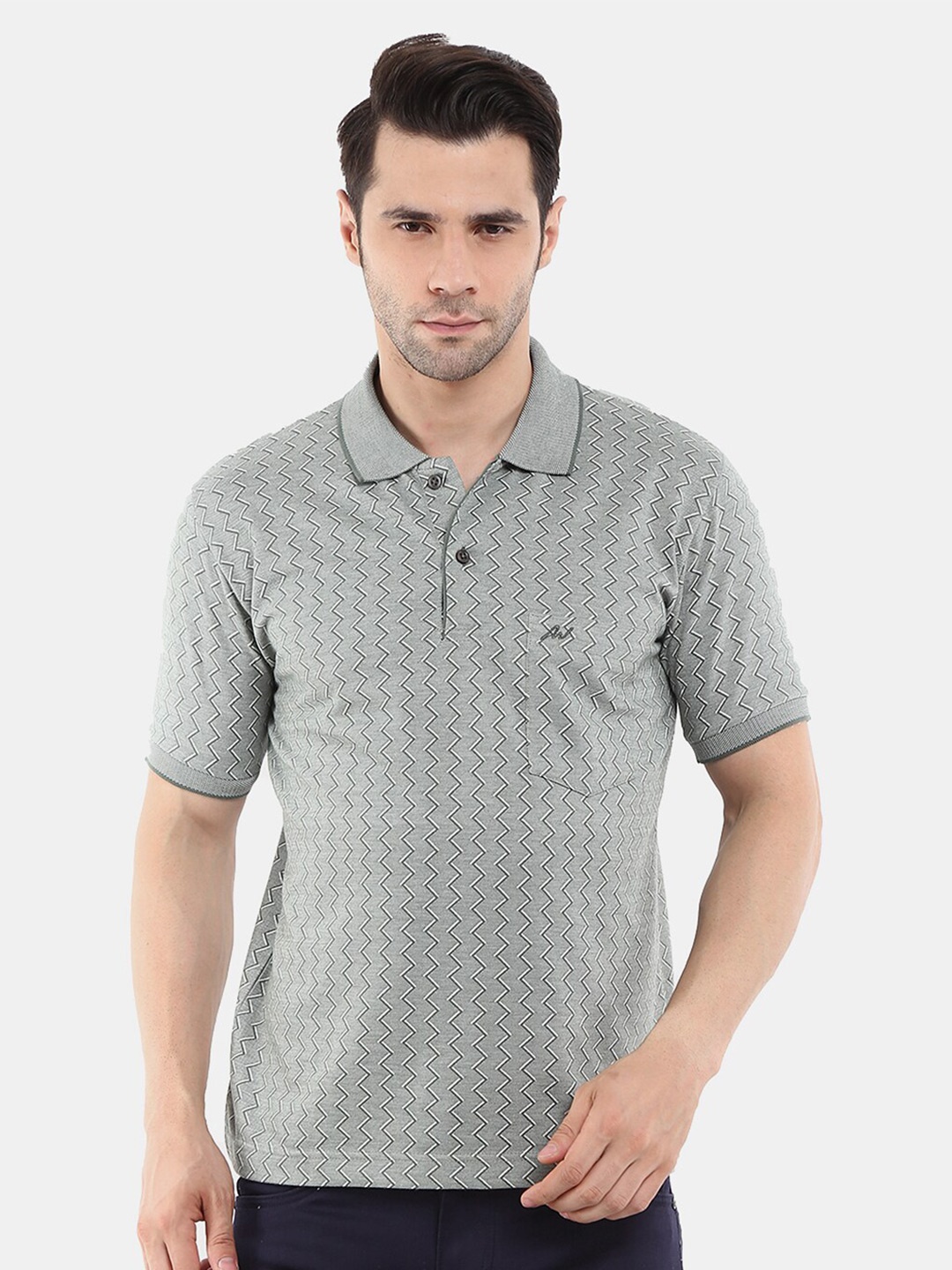 

V-Mart Men Grey Printed Polo Collar T-shirt, Olive
