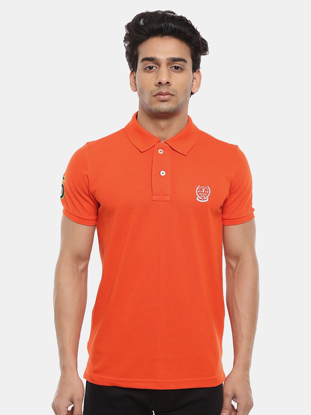 

V-Mart Men Orange Polo Collar Cotton T-shirt