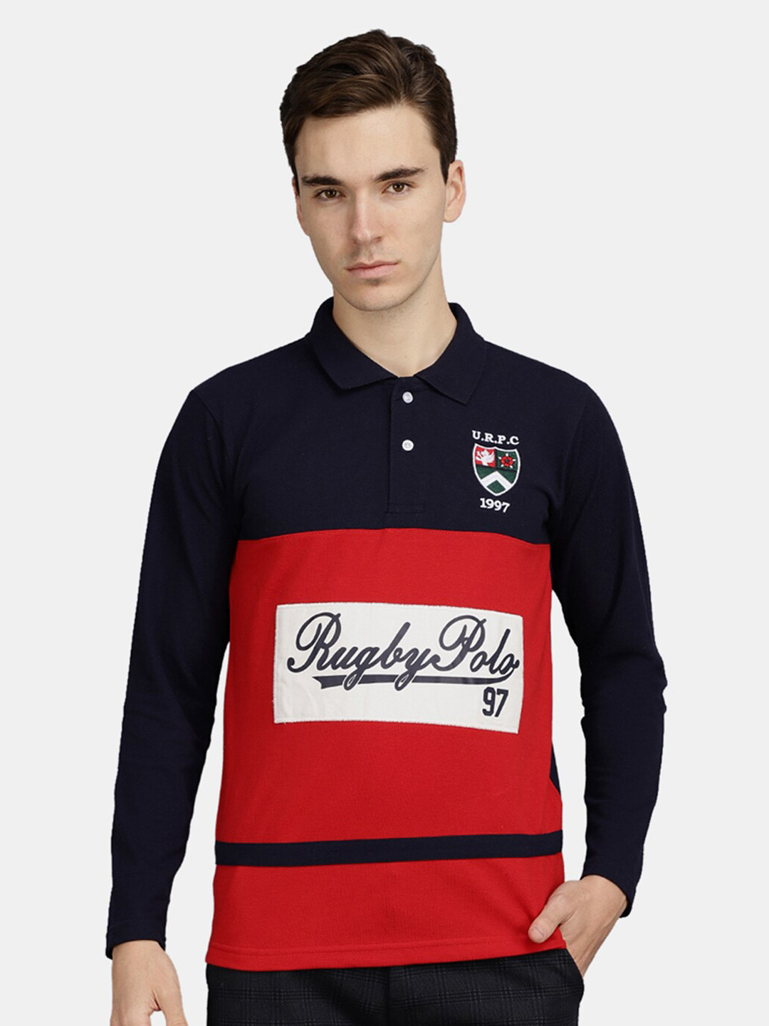 

V-Mart Men Red Colourblocked Polo Collar T-shirt