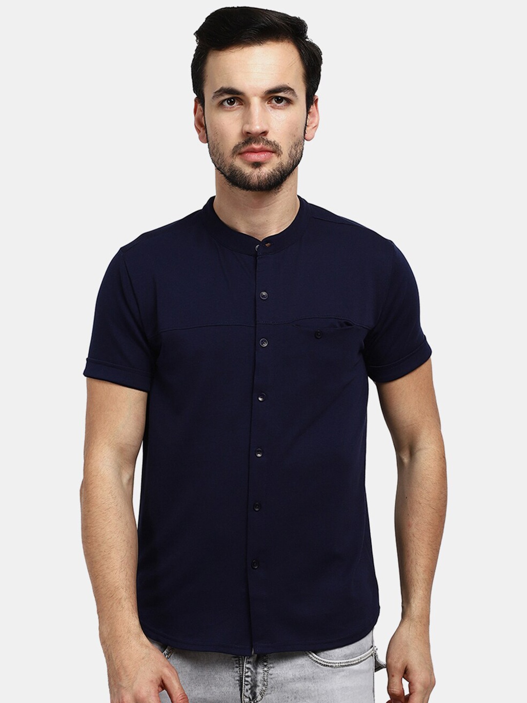 

V-Mart Men Navy Blue Henley Neck T-shirt