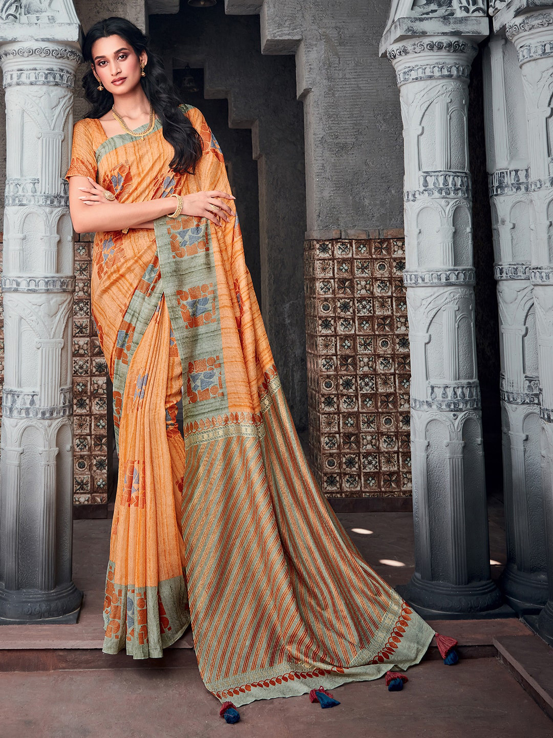 

Mitera Rust & Grey Bagh Saree