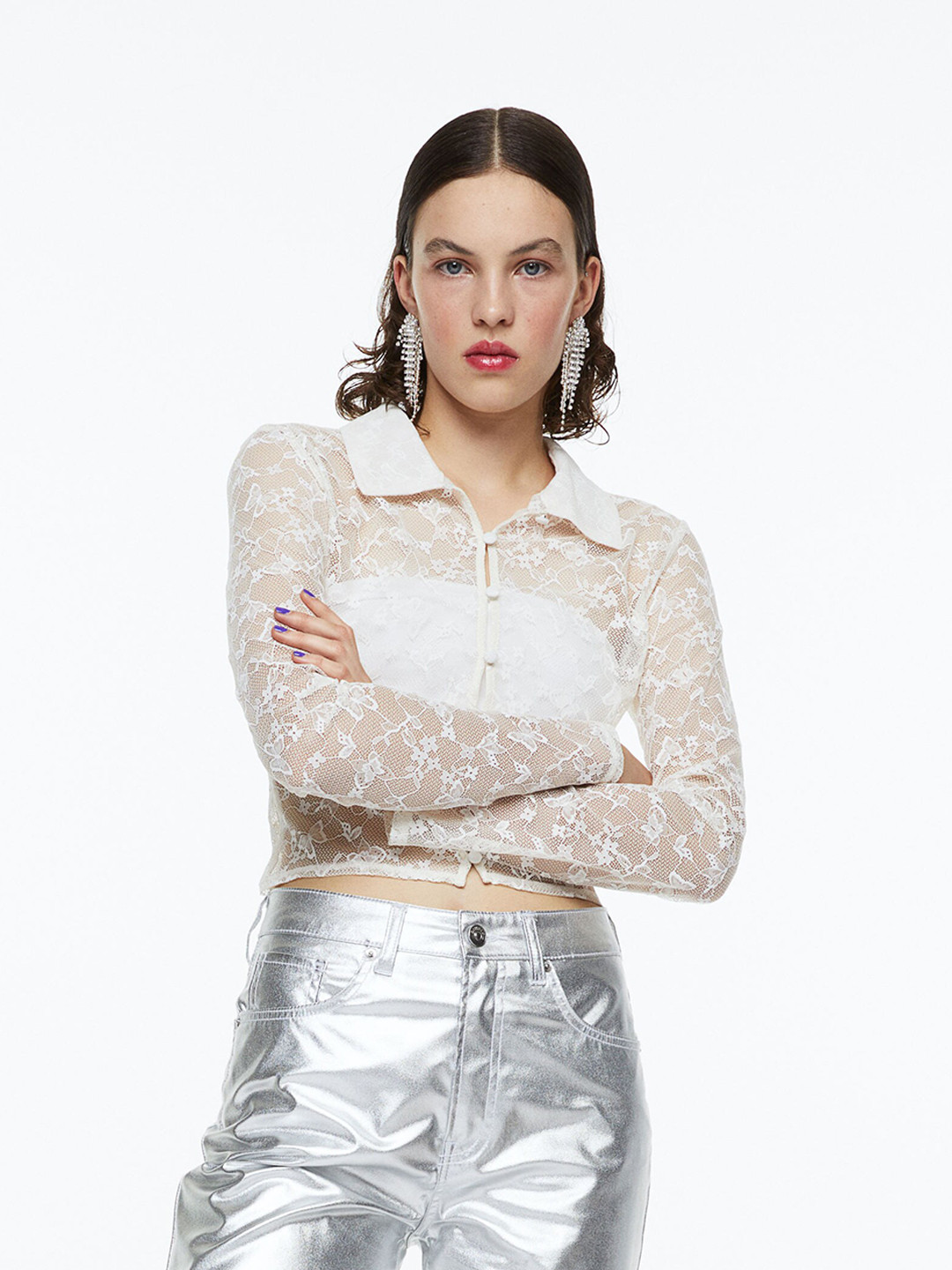 

H&M Women Lace Shirt, White