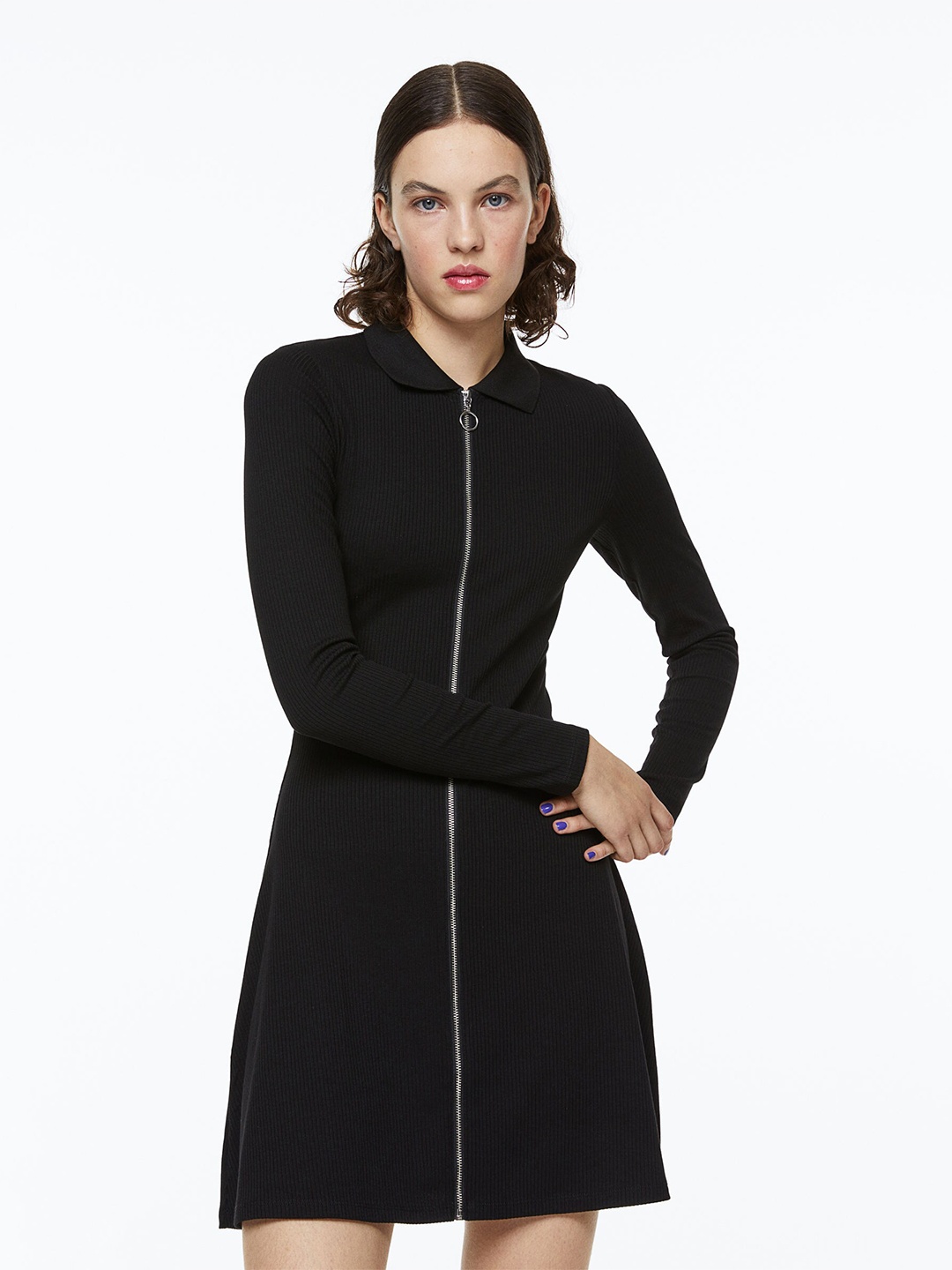 

H&M Black Collared Zip-Front Dress
