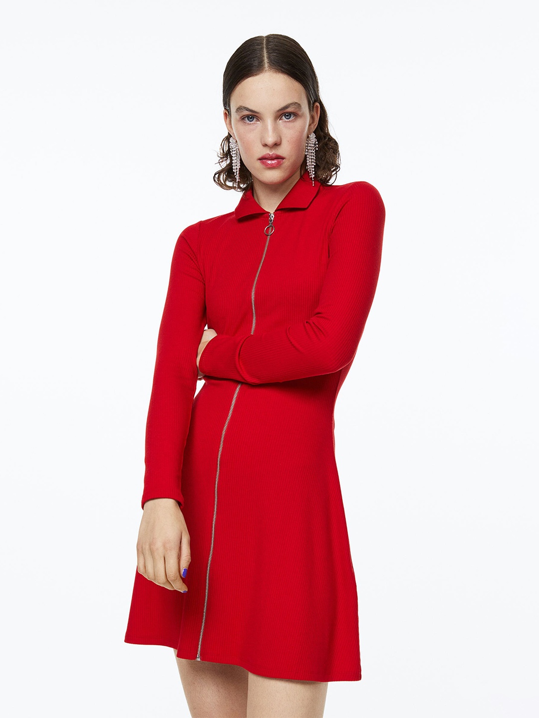 

H&M Red Collared Zip-Front Dress