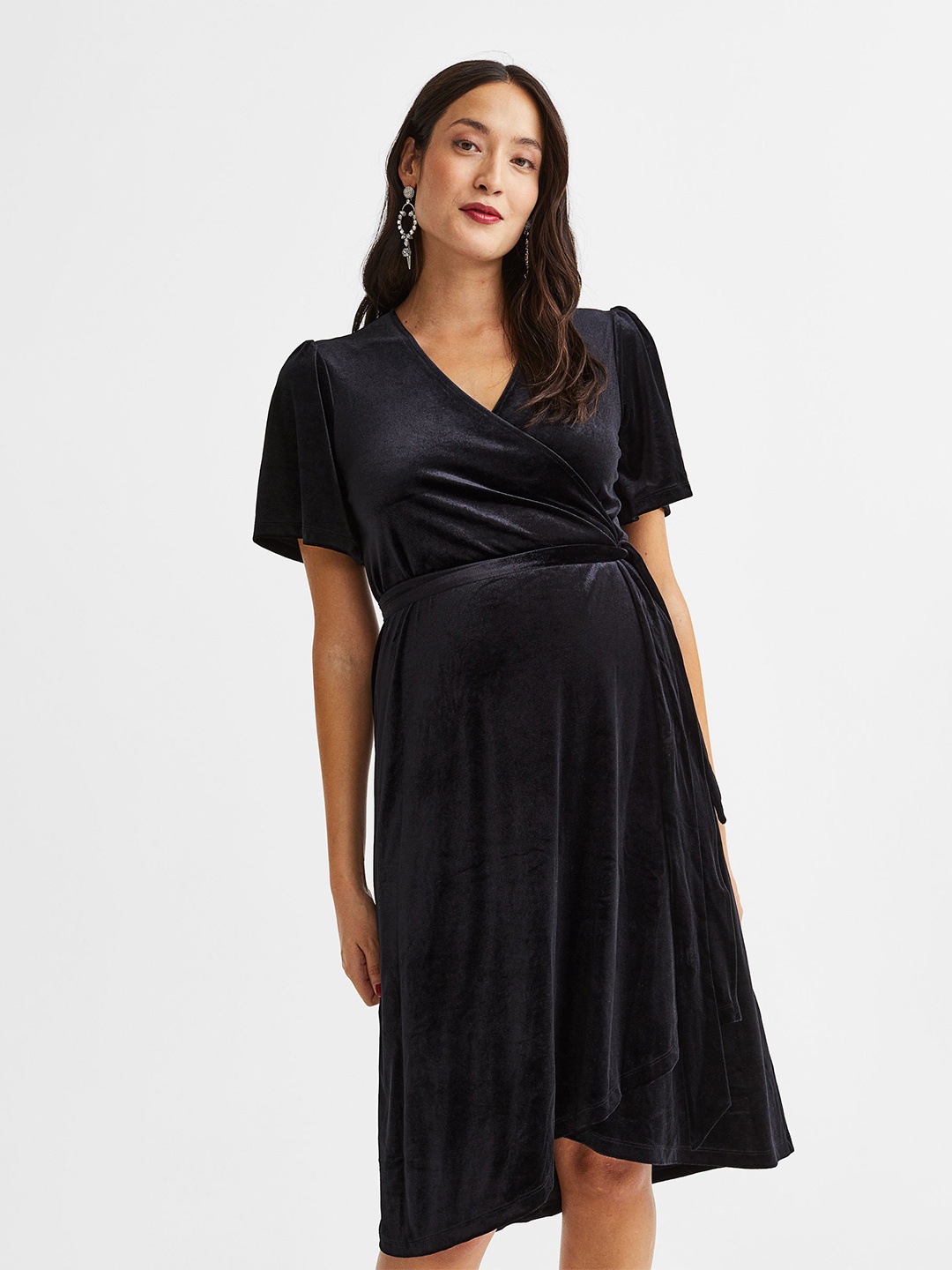 

H&M Black MAMA Velour Wrap Dress