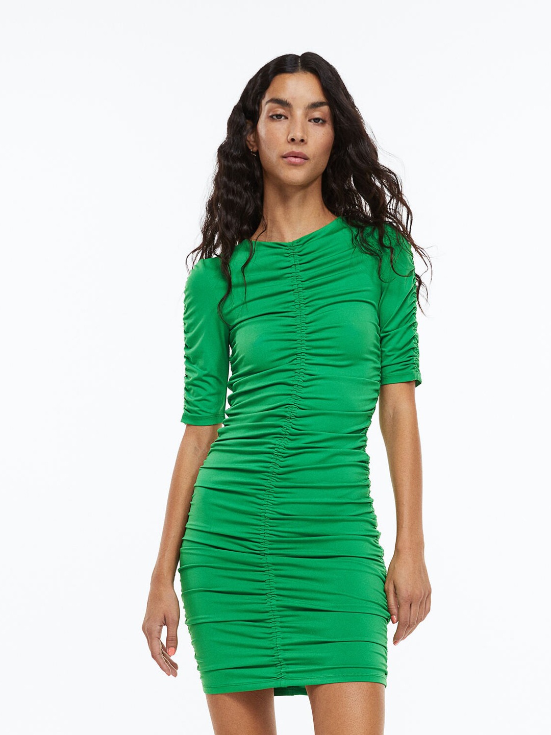 

H&M Green Gathered Jersey Dress