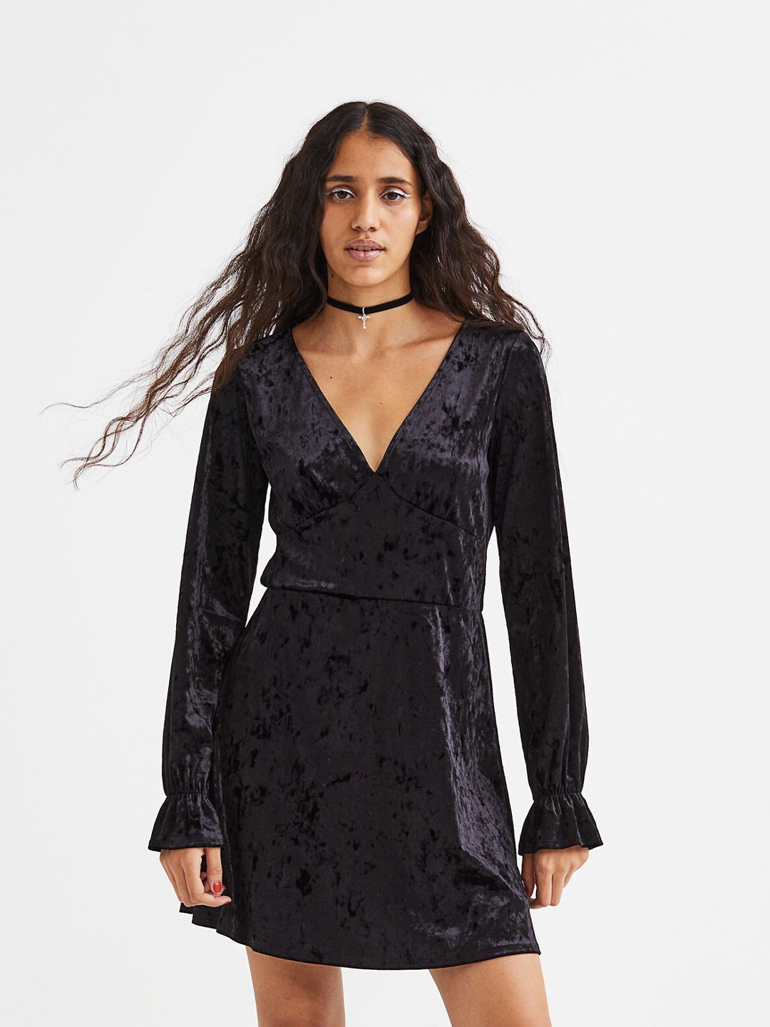 

H&M Black Crushed Velour Dress