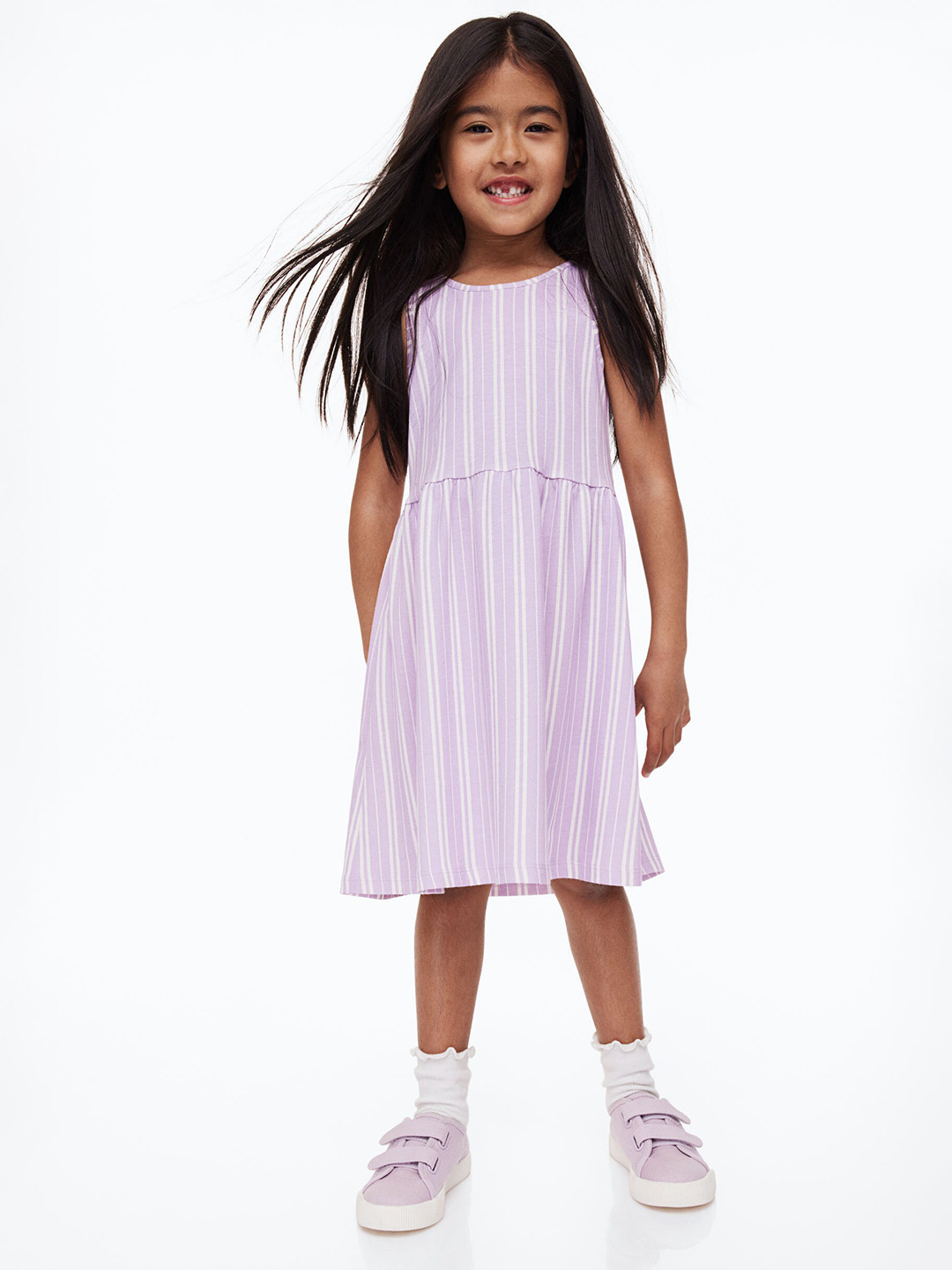 

H&M Purple & White Patterned Jersey Dress