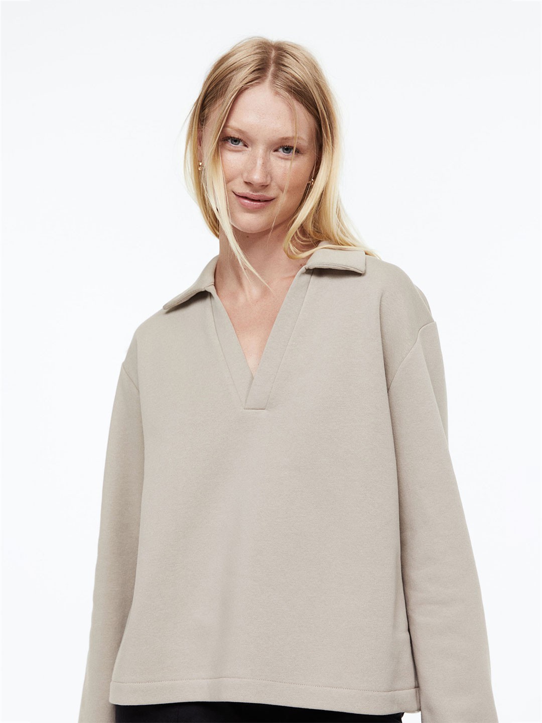 

H&M Collared Cotton Sweatshirt, Beige