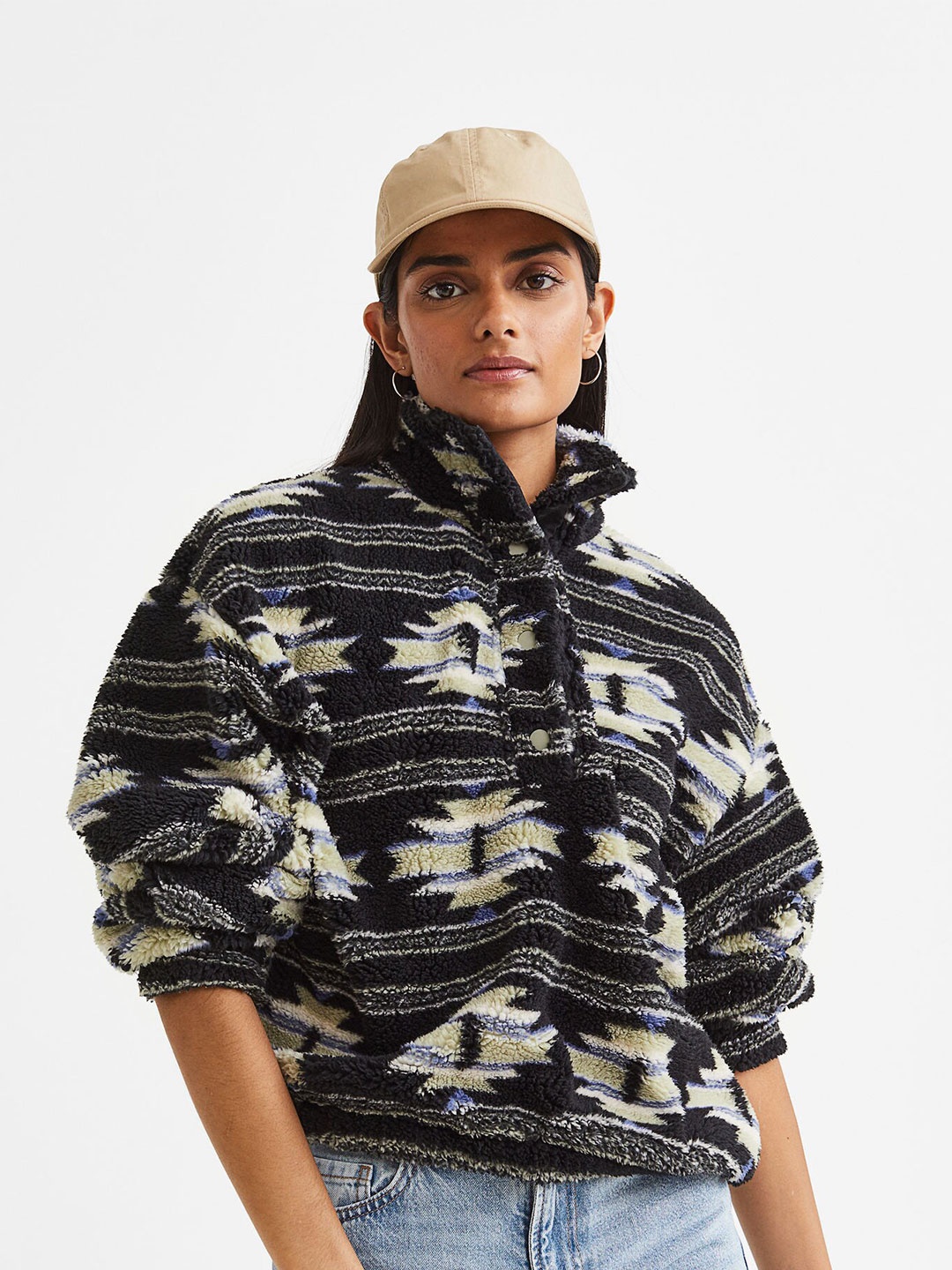 

H&M Mock Collar Pullover Sweatshirt, Black