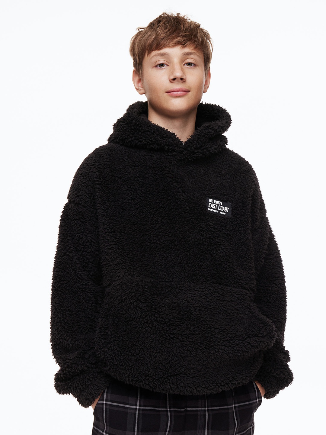 

H&M Boys Pullover Teddy Hoodie, Black