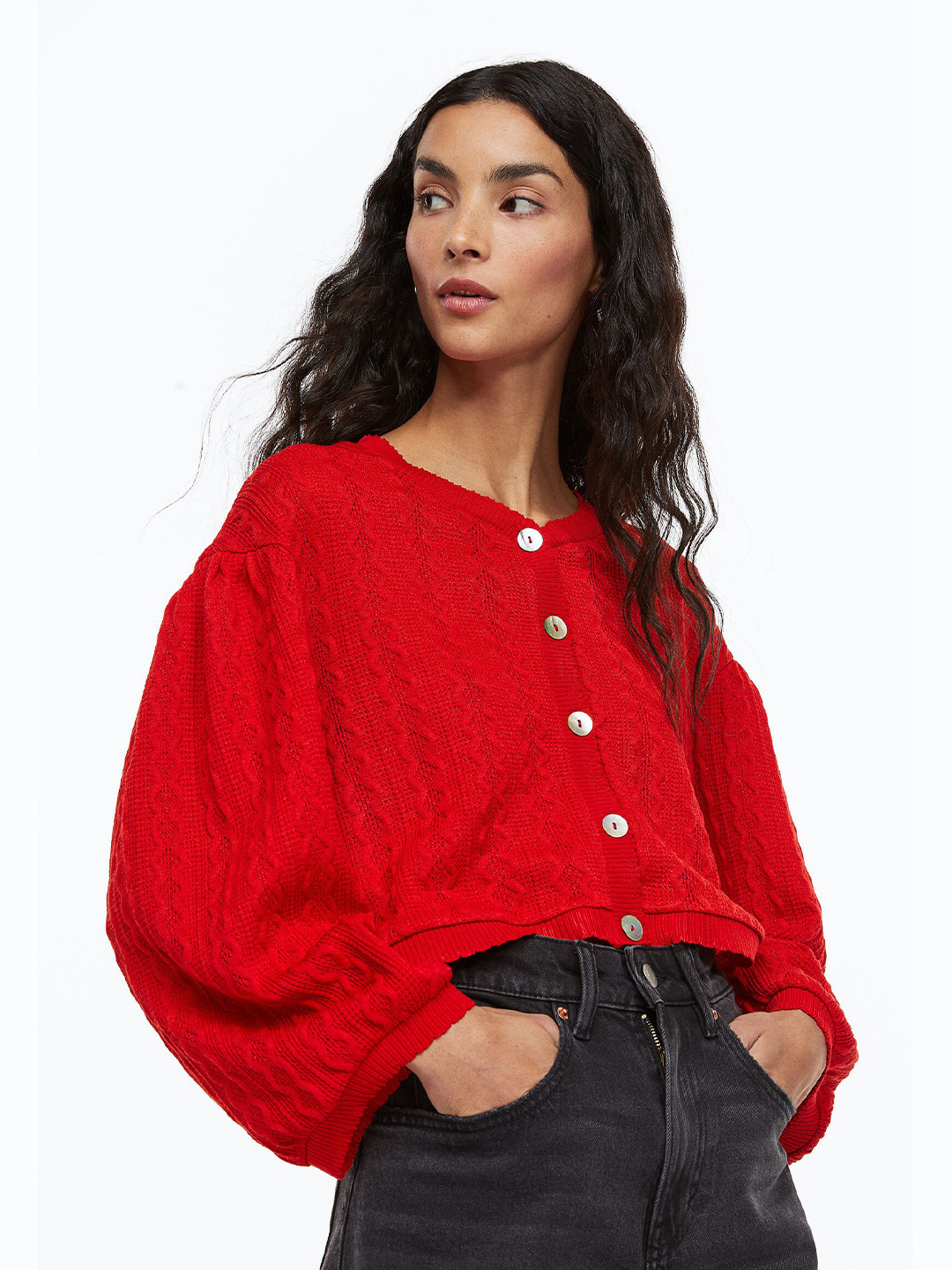 

H&M Women Red Textured-Knit Cardigan