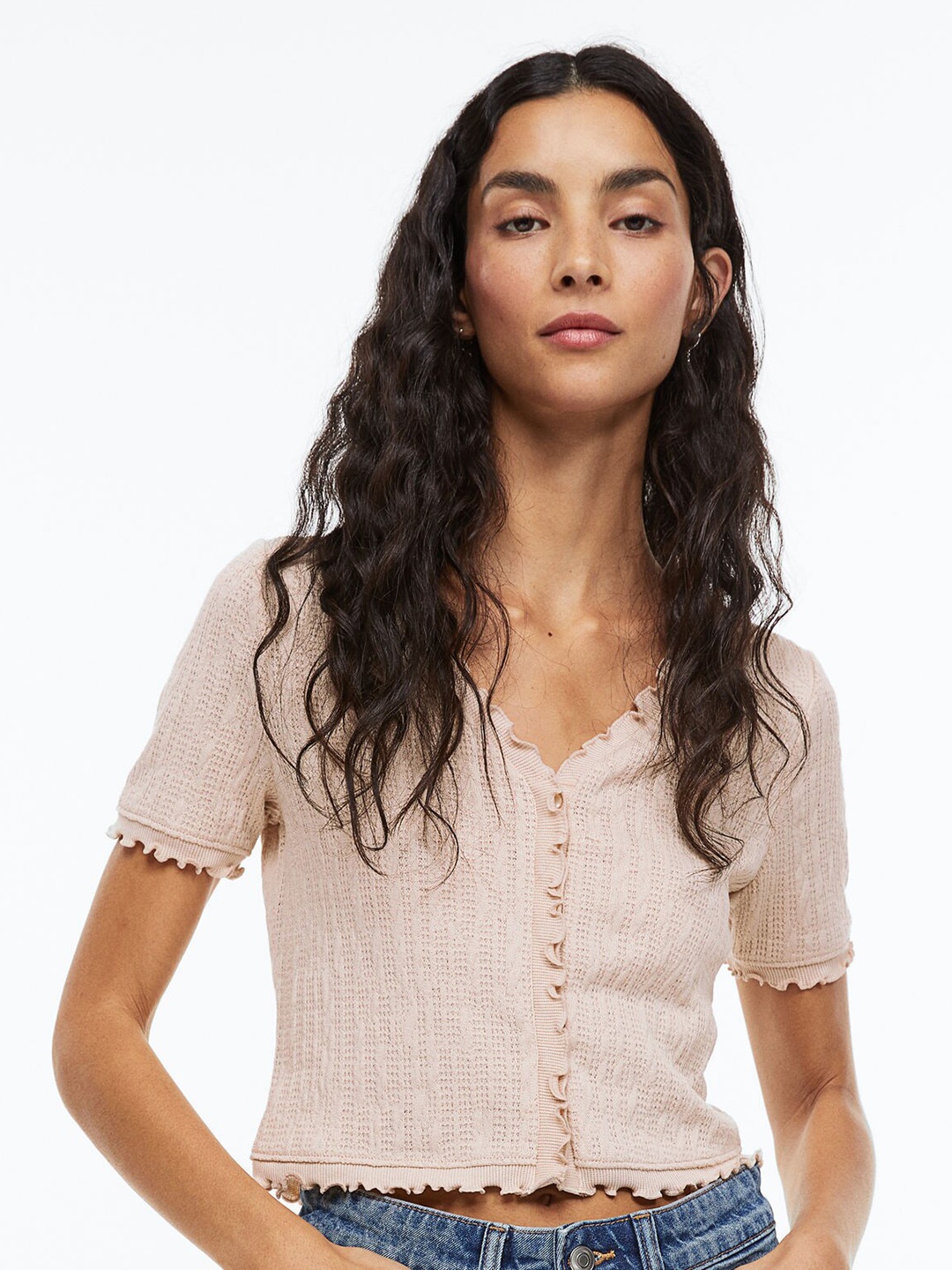 

H&M Women Pink Short-Sleeved Jersey Cardigan