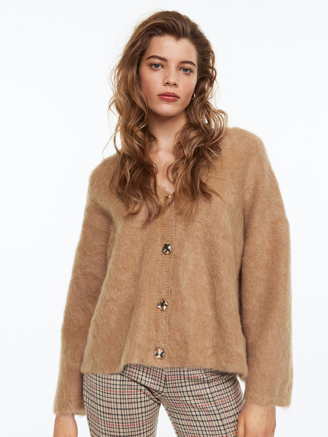 

H&M Women Beige Mohair-Blend Cardigan