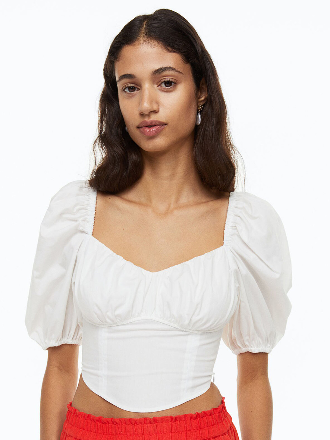 

H&M White Puff-Sleeved Cotton Blouse
