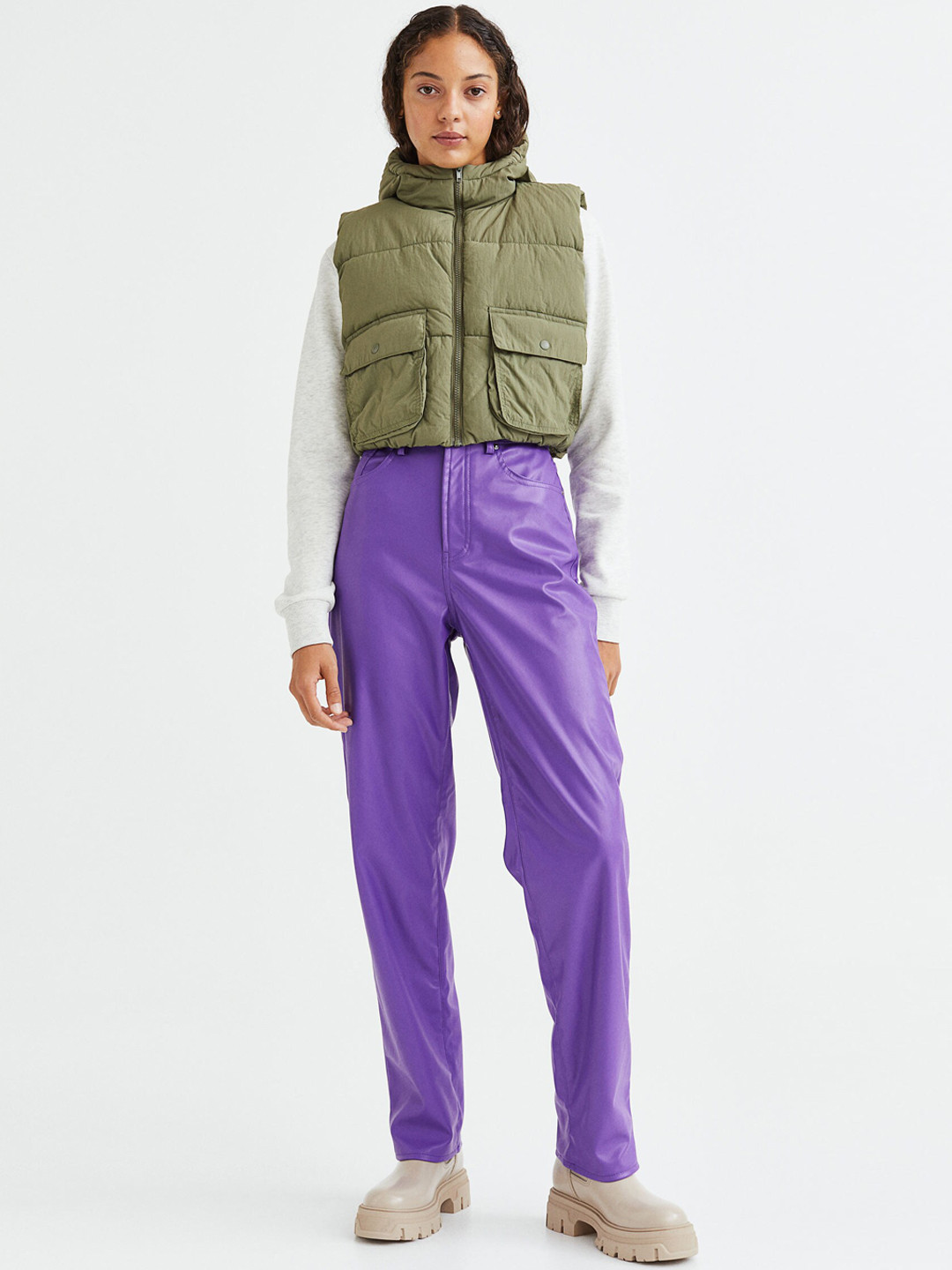 

H&M Women Purple 90s Straight Trousers