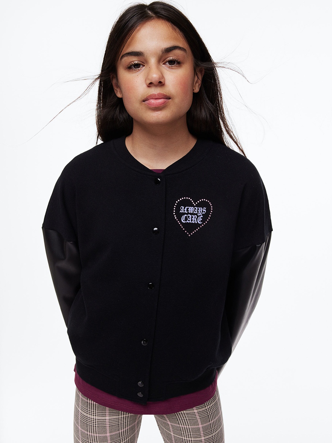 

H&M Girls Black Oversized Baseball Jacket