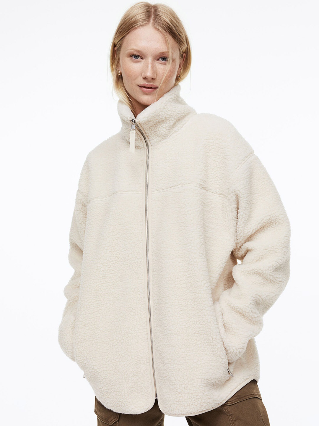 

H&M Women White Teddy Jacket