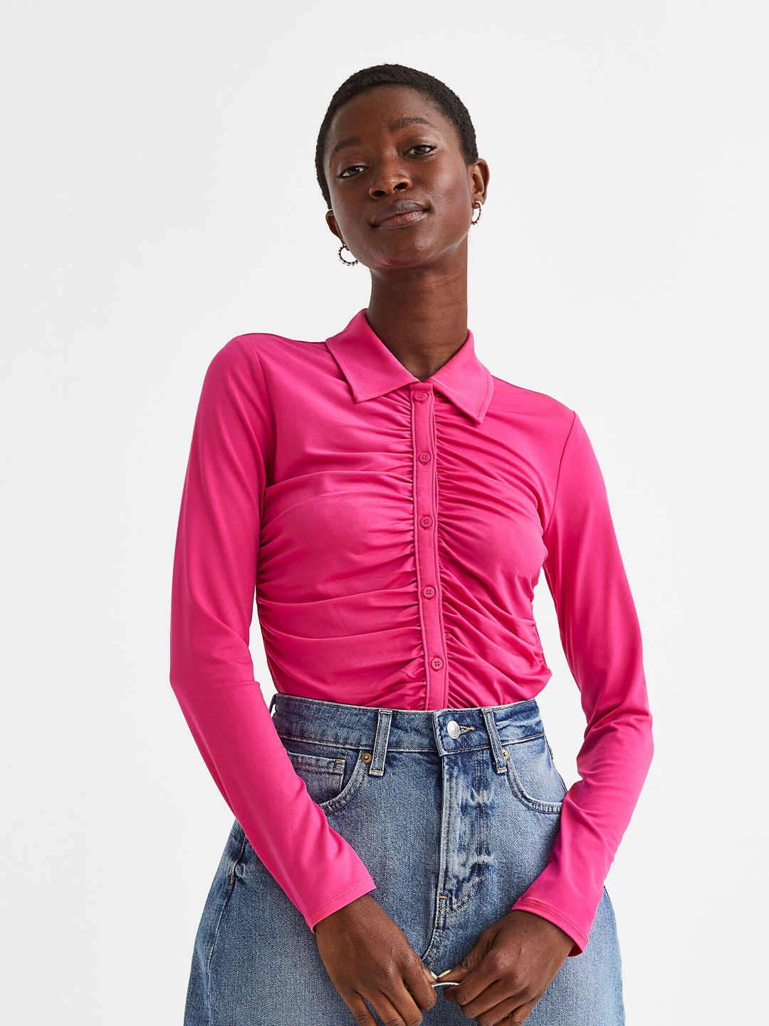 

H&M Women Pink Draped Jersey Top