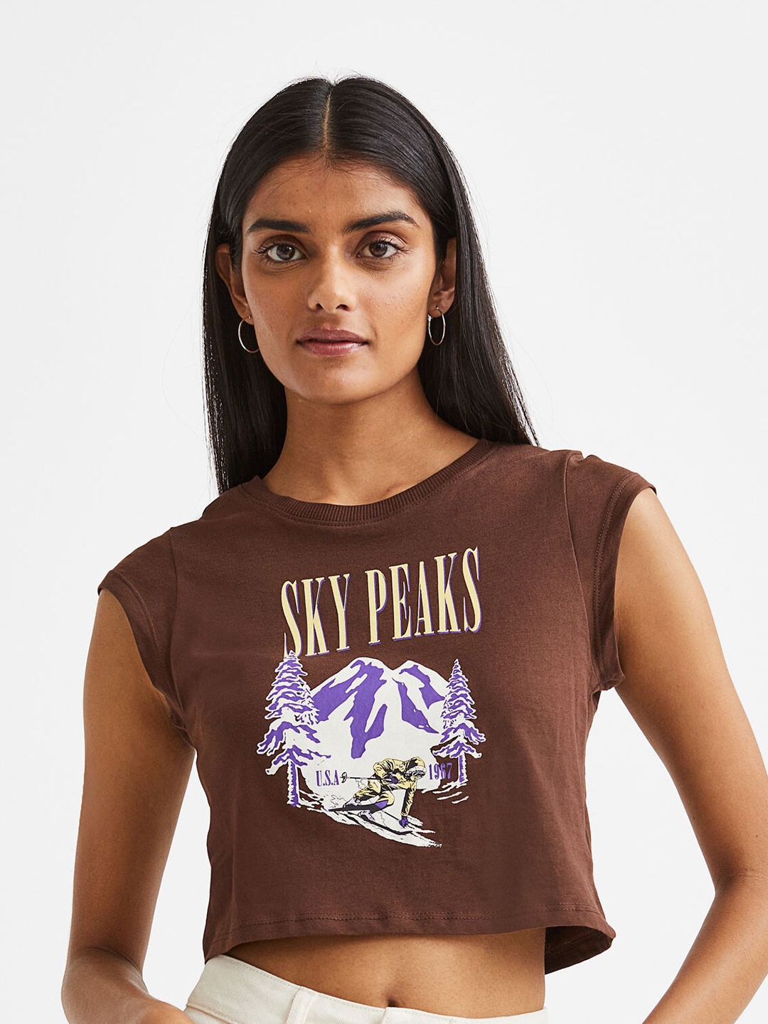 

H&M Women Brown Printed Top