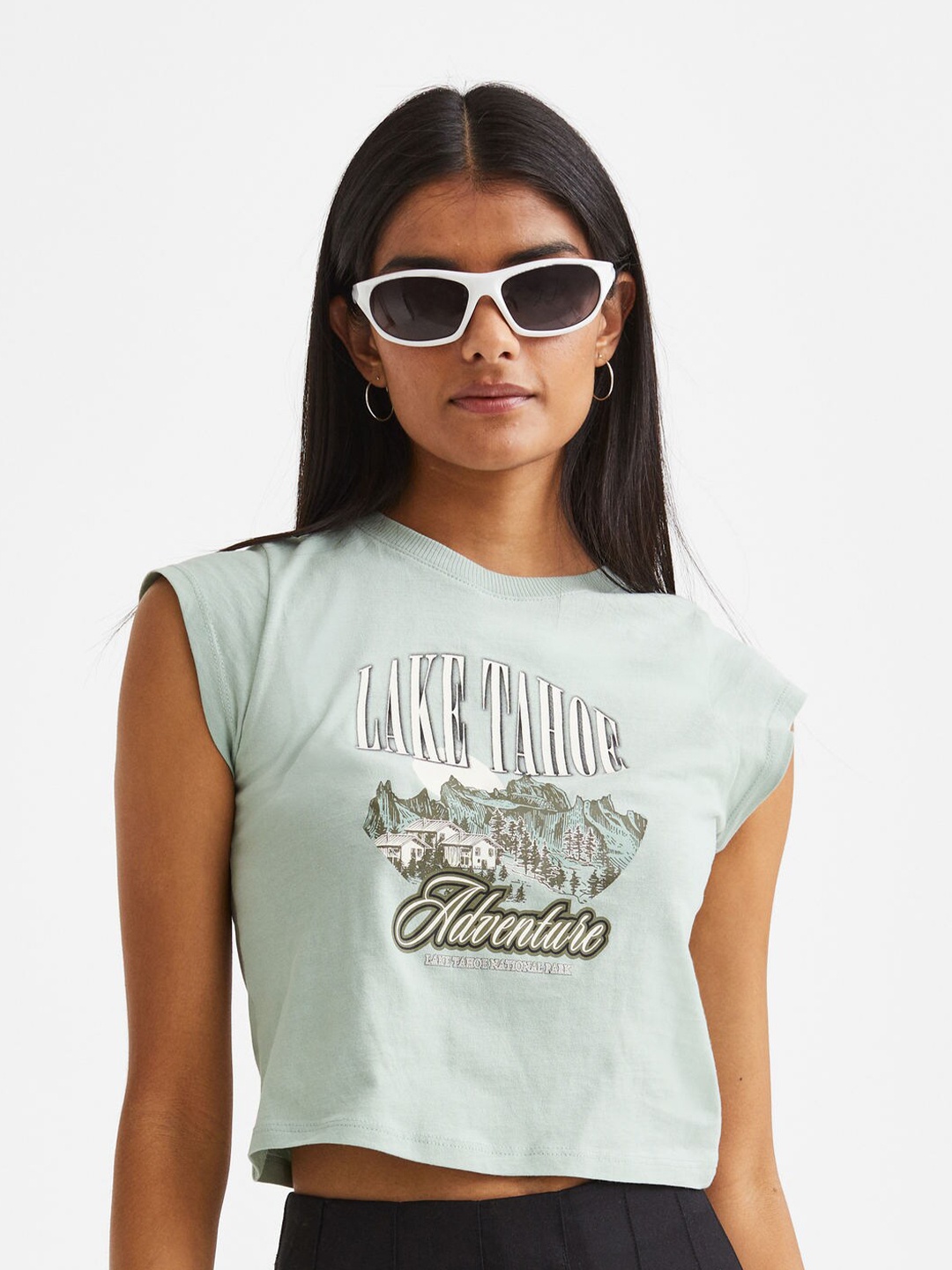 

H&M Women Green Printed Top