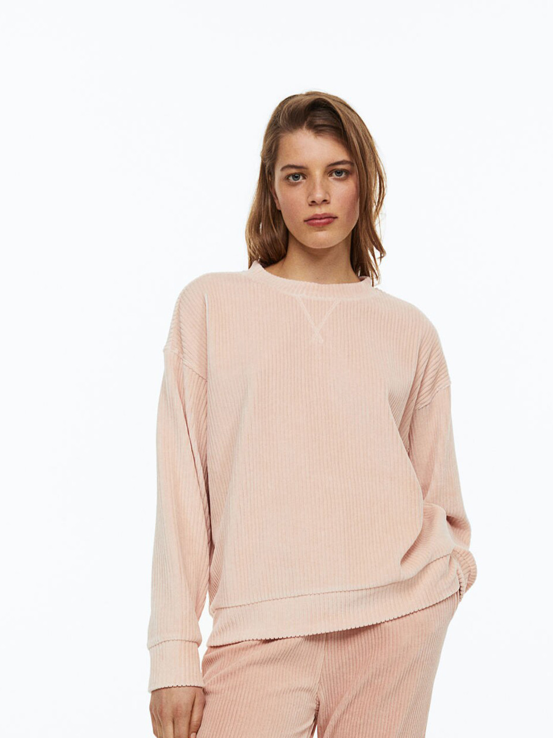 

H&M Pink Ribbed Velour Top