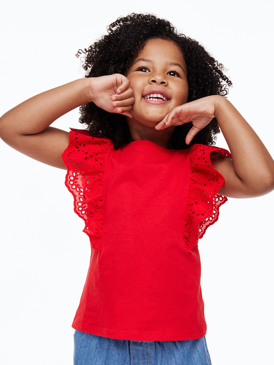 

H&M Red Broderie Anglaise-Detail Top