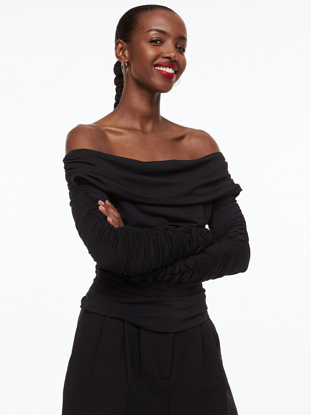 

H&M Black Draped Off-The-Shoulder Top