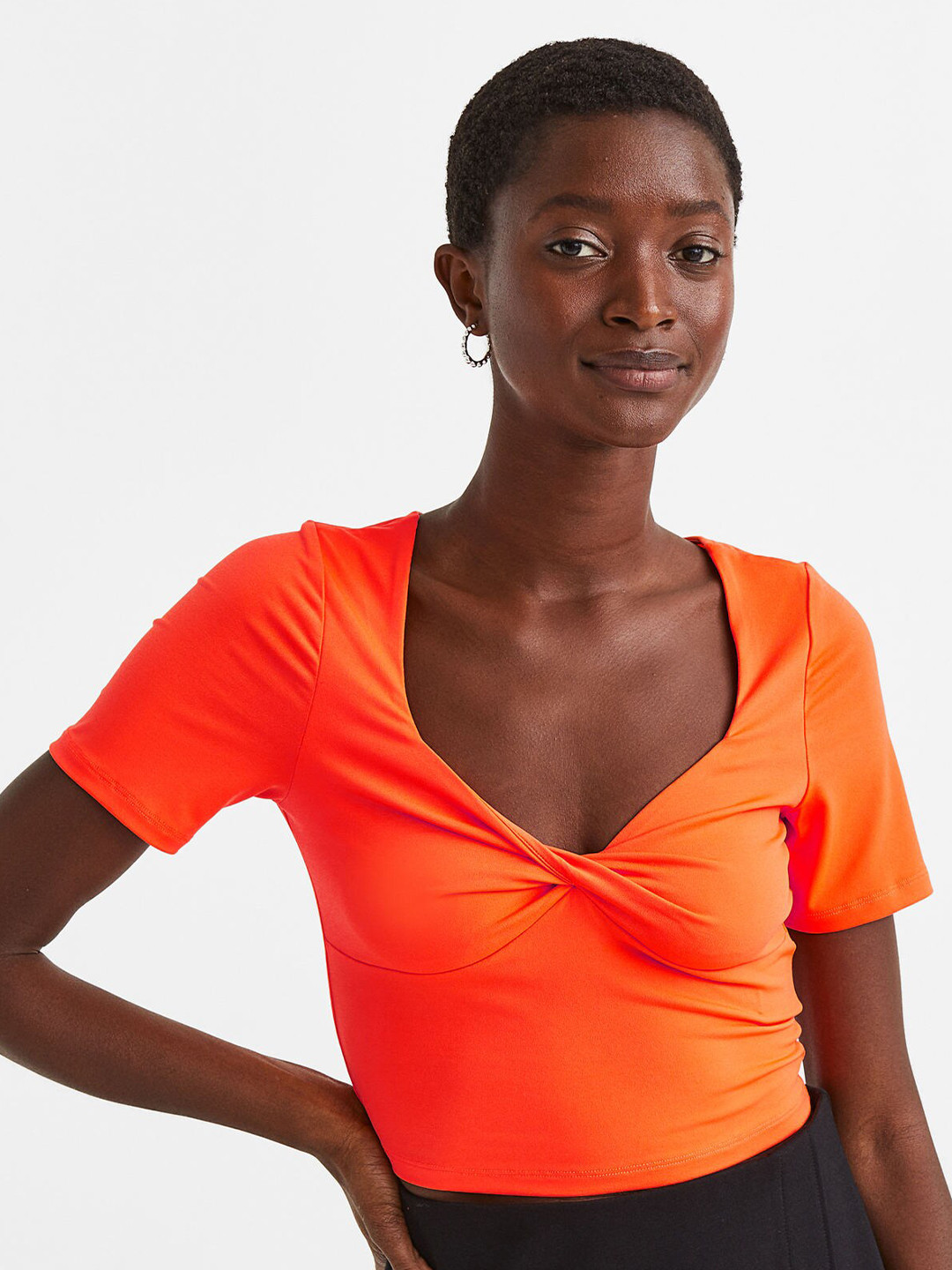 

H&M Woman Orange Twisted-detail cropped top