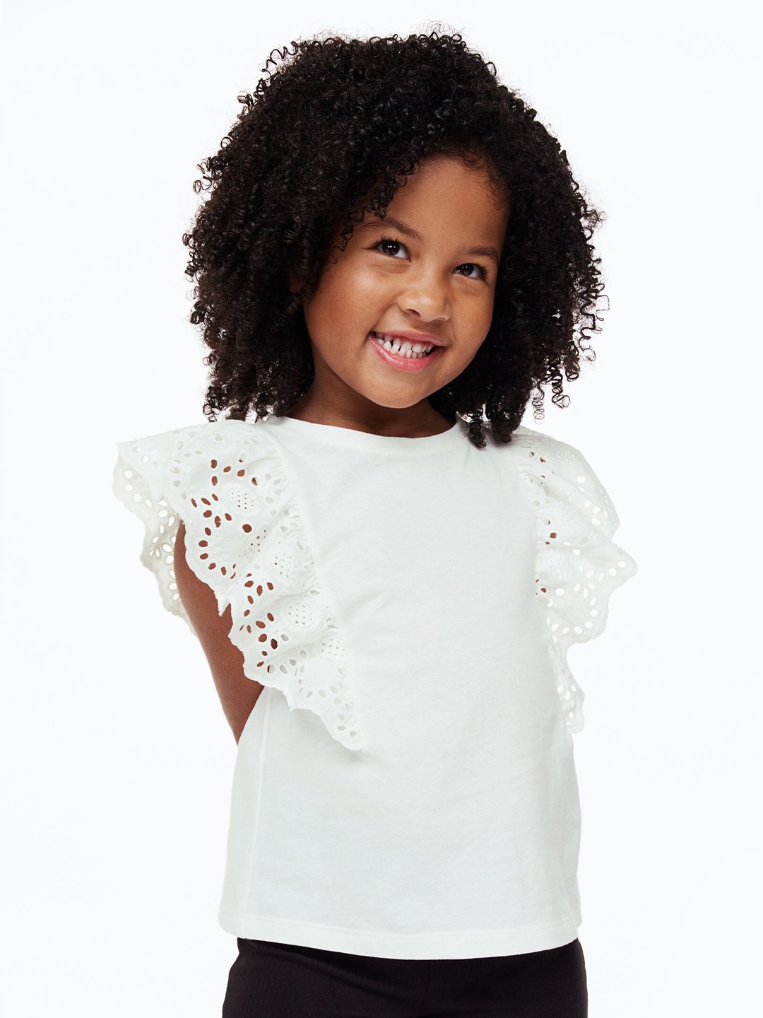 

H&M Girls White Broderie anglaise-detail top