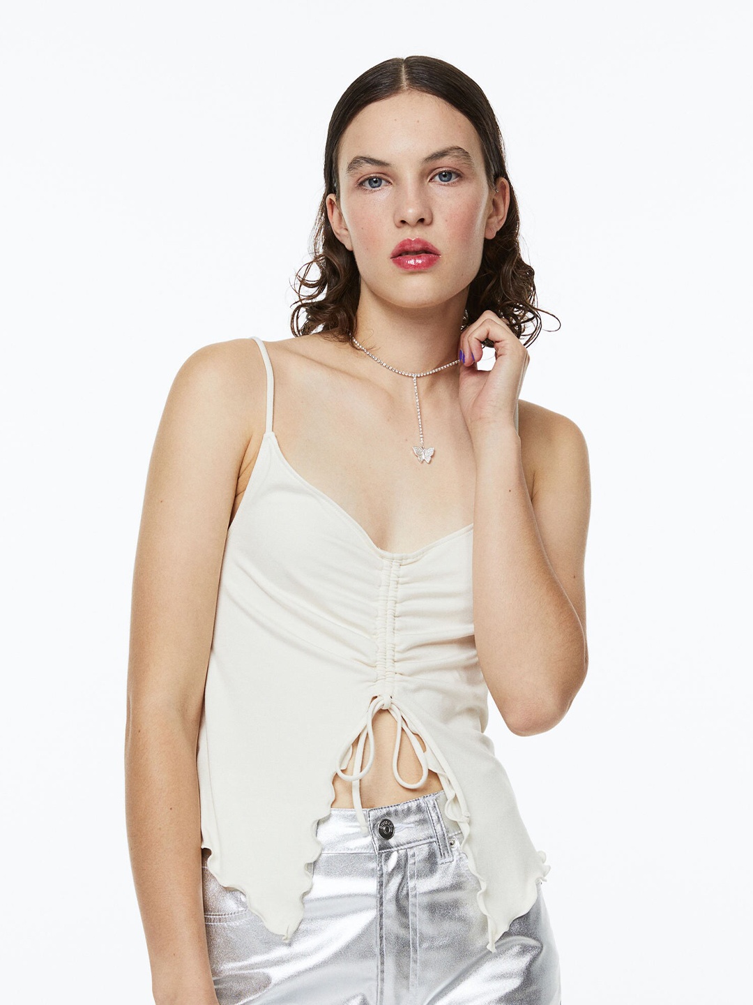 

H&M Woman White Drawstring-detail top