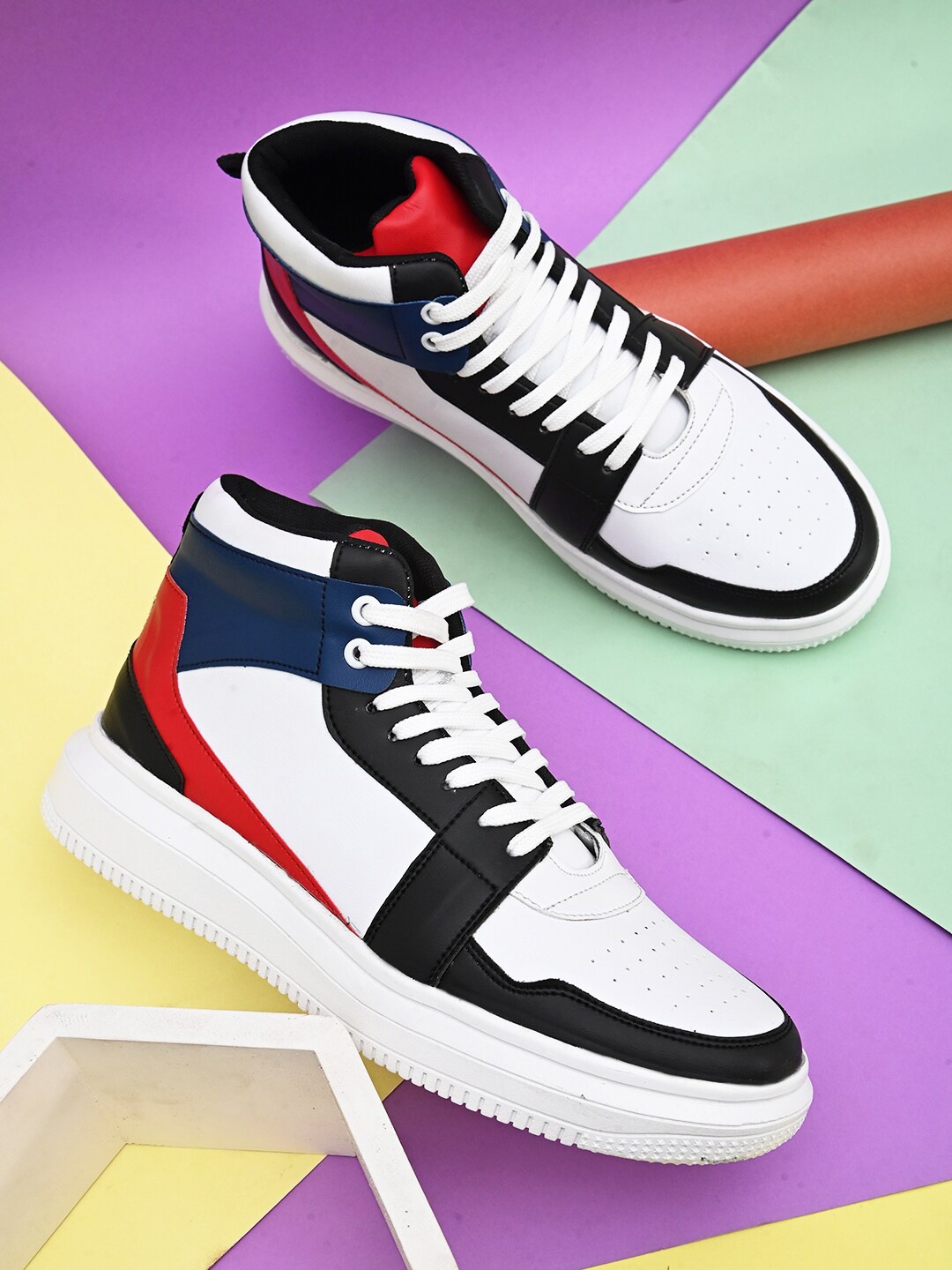 

Kook N Keech Men White Colourblocked High-Top Sneakers