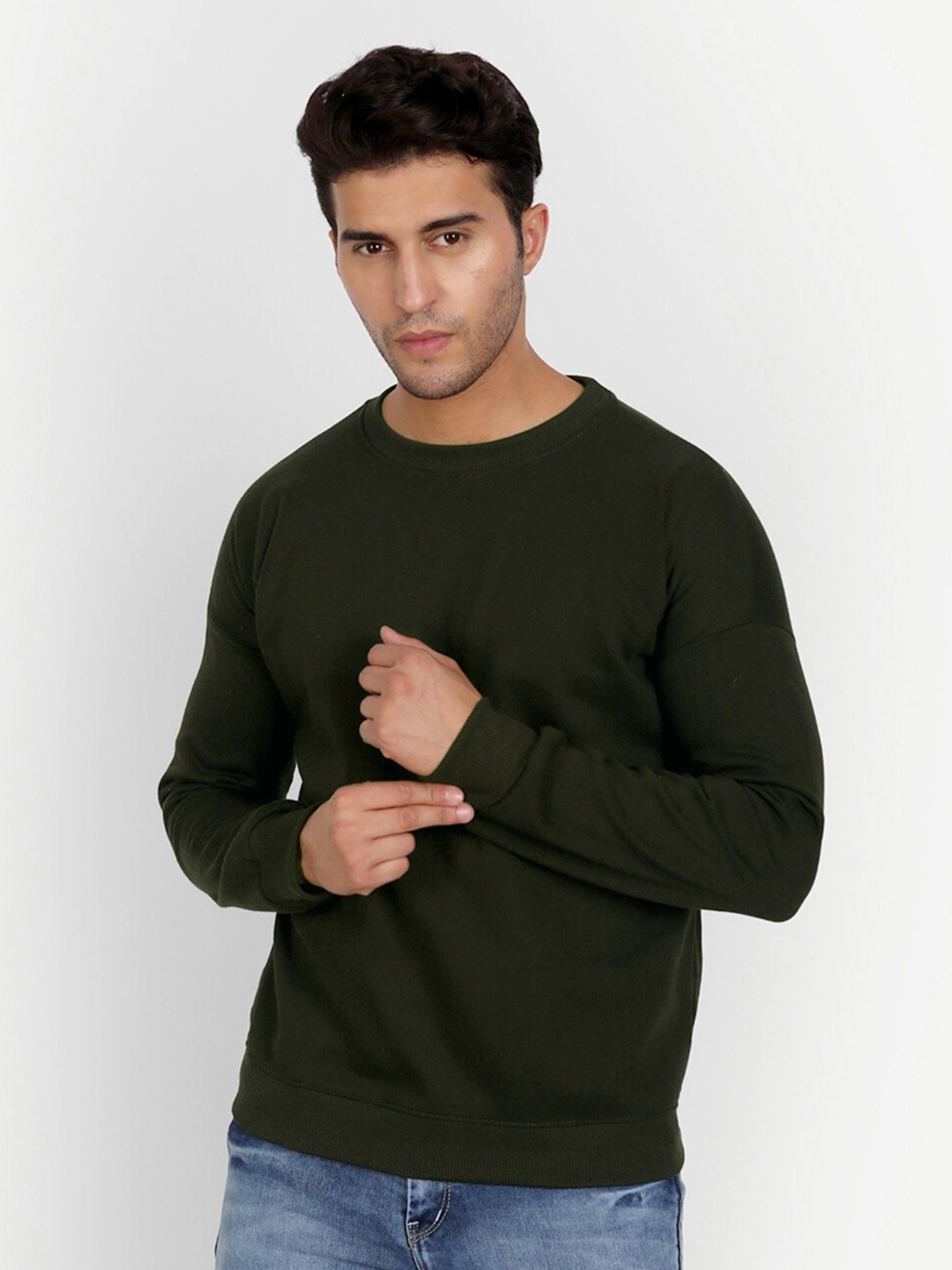 COLOR CAPITAL Round Neck Pullover Sweatshirt, Olive